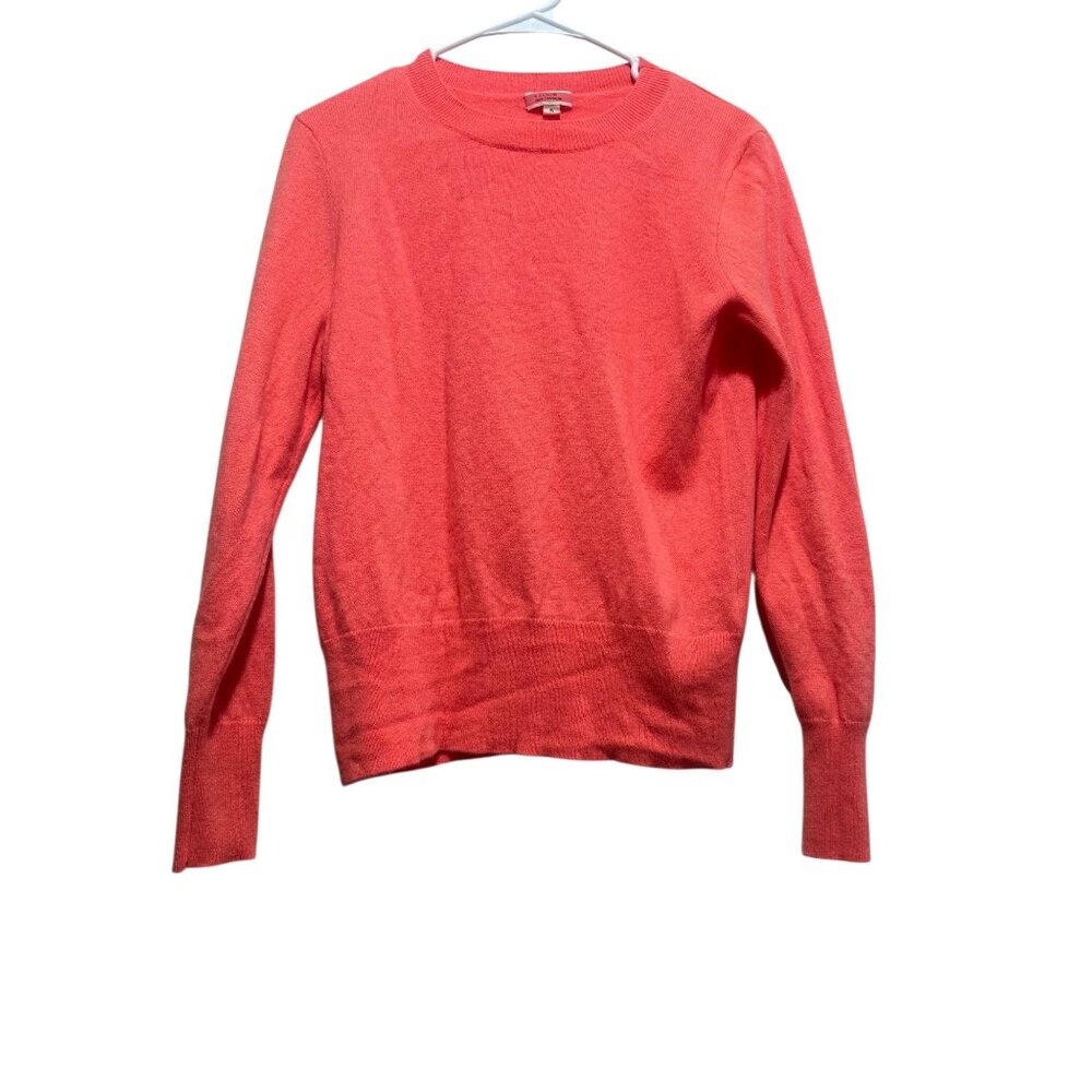 J.Crew 100% Cashmere Crewneck Sweater Women Small Orange Knit Tennis Preppy Fall